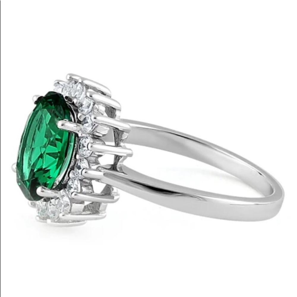 925 STERLING SILVER Simulated Emerald Cubic Zirconia Halo Ring - Picture 16 of 16
